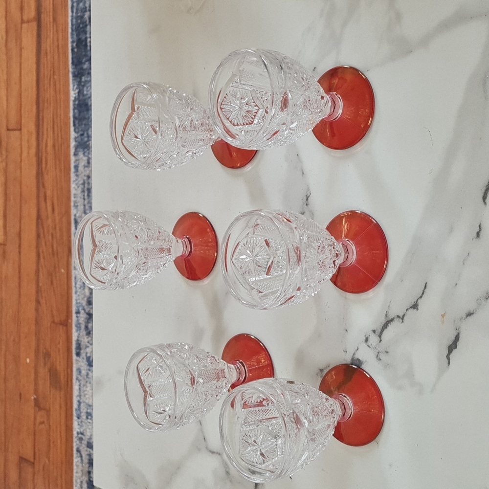 Vintage Red Imperial Glass Crambery Stained 6 cups